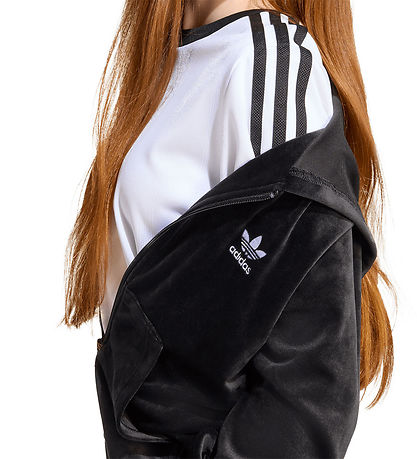 adidas Originals Hættetrøje - VELOUR Z HOODIE - Sort/Hvid