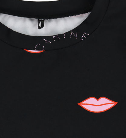 Stella McCartney Kids Badebluse - UV50+ - Black/Red Lips