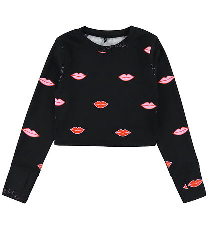 Stella McCartney Kids Badebluse - UV50+ - Black/Red Lips