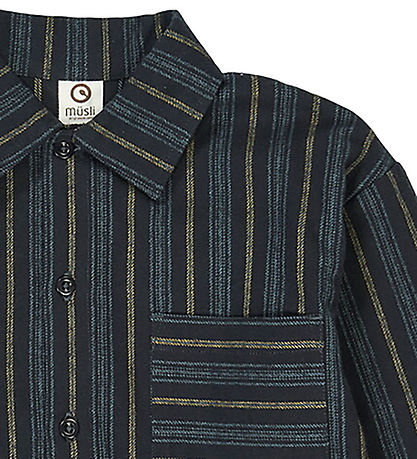 Müsli Skjorte - Stripe - Night Blue/Moss/Stormy Blue