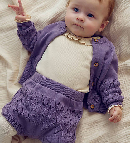 Müsli Cardigan - Strik - Leaf - Lilac Fog m. Hulmønster