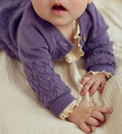Müsli Cardigan - Strik - Leaf - Lilac Fog m. Hulmønster
