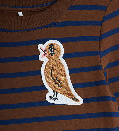 Mini Rodini Kjole - Stripe Bird Patch - Brun/Blå