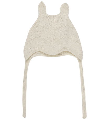 Huttelihut Babyhjelm m. Ører - Alpakauld - Strik - Off-white 