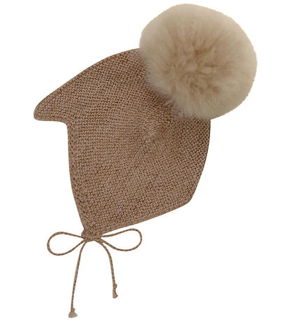 Huttelihut Babyhjelm m. Kvast - Alpakauld - Strik - Camel Melang