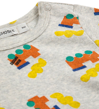 Bobo Choses Body l/æ - Choo Choo All Over - Light Grey Heather