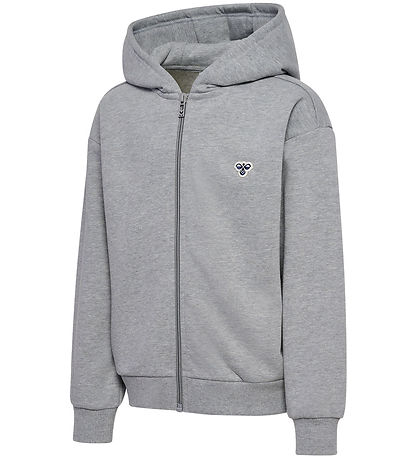 Hummel Cardigan - HmlJR Loose Zip - Gråmeleret m. Logo