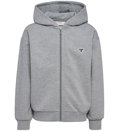 Hummel Cardigan - HmlJR Loose Zip - Gråmeleret m. Logo
