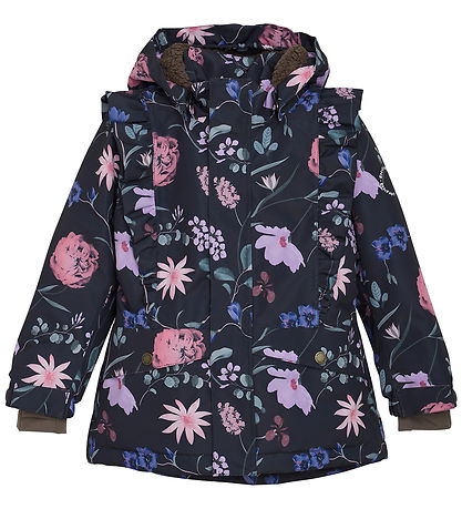 En Fant Vinterjakke - m. Teddy - Frills - AOP - Ebony