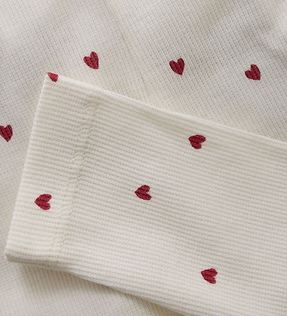 Minymo Leggings - Rib - Eggnog m. Hjerter