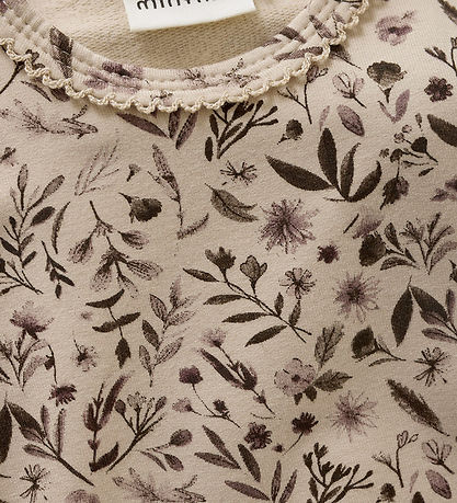 Minymo Body l/æ - Sweat - Smoke Gray m. Blomster