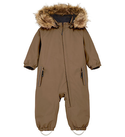 Color Kids Flyverdragt - Baby Coverall w. Fake Fur - Fossil