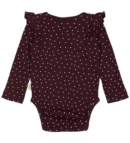 Petit Piao Body l/æ - Rib - Modal - Dark Grape m. Hjerter