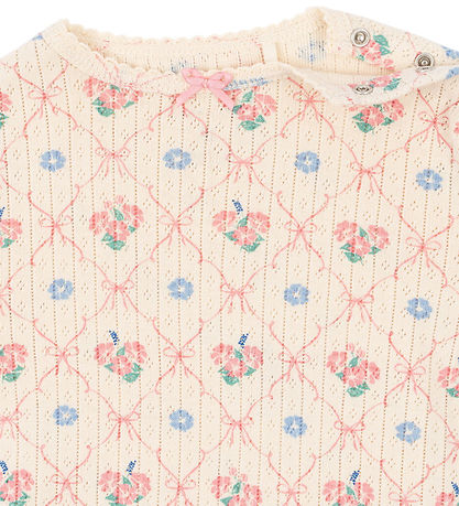 Konges Sløjd Body l/æ - Rib - Minnie - Fleur Decor m. Hulmønster