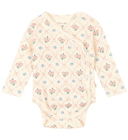 Konges Sløjd Body l/æ - Rib - Minnie - Fleur Decor m. Hulmønster