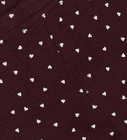 Petit Piao Leggings - Rib - Modal - Dark Grape m. Hjerter