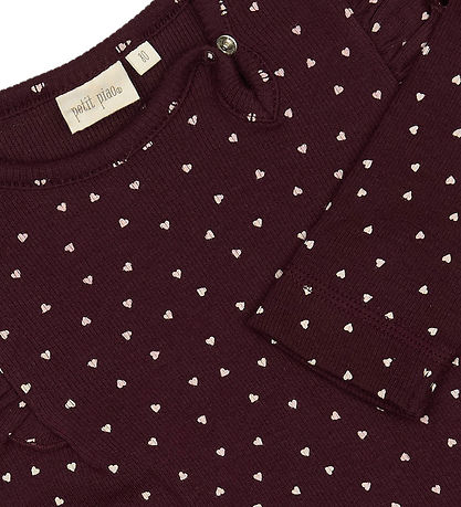 Petit Piao Kjole - Rib - Modal - Dark Grape m. Hjerter