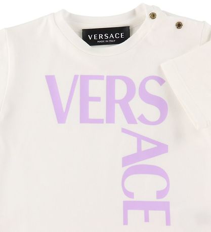 Versace T-shirt - Logo Print - Hvid/Lilla