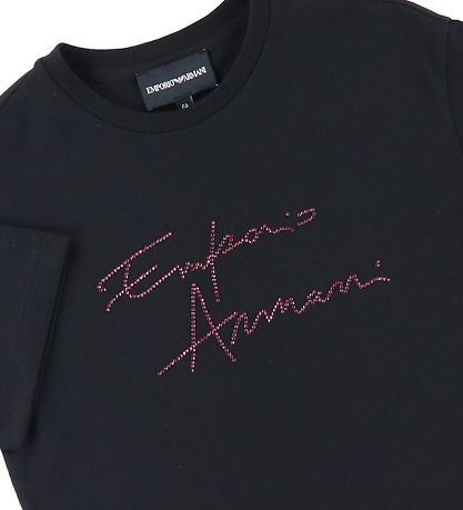 Emporio Armani T-Shirt - Sort m. Pink/Similisten