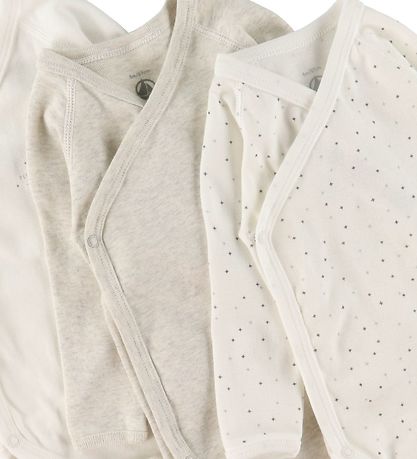 Petit Bateau Slå-om Bodyer l/æ - 3-pak - Hvid/Gråmeleret m. Stje