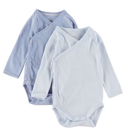 Petit Bateau Slå-om Bodyer l/æ - Hvid/Blå/Gråmeleret
