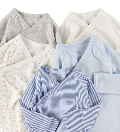 Petit Bateau Slå-om Bodyer l/æ - Hvid/Blå/Gråmeleret