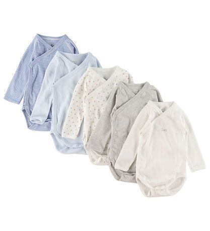 Petit Bateau Slå-om Bodyer l/æ - Hvid/Blå/Gråmeleret