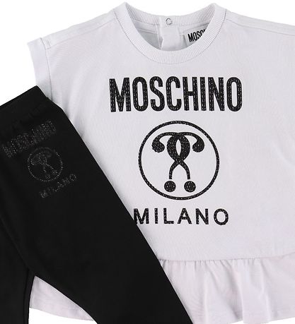 Moschino T-shirt/Leggings - Hvid/Sort m. Sort/Similisten