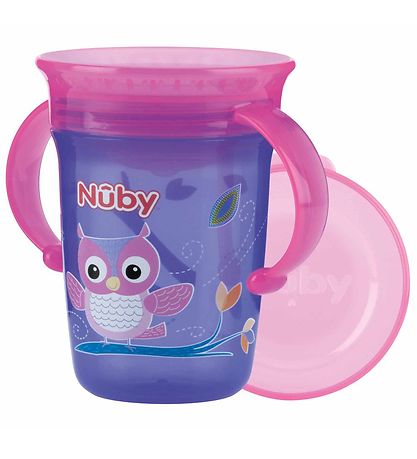 Nuby Drikkekop m. Hndtag - 240ml -Lilla m. Print