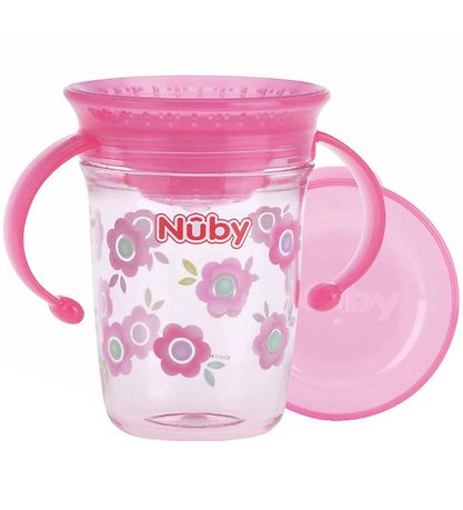 Nuby Drikkekop m. Hndtag - 240ml - Pink m. Print