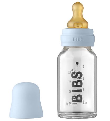 Bibs Sutteflaske - Glas - 110 ml - Naturgummi - Baby Blue