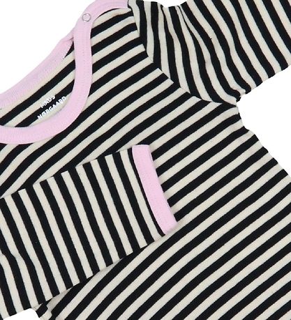 Mads Nrgaard Body l/ - Soft Dou Striped - Off White/Black/Pink