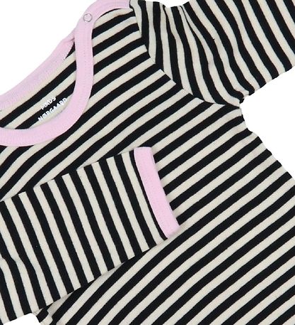 Mads Nørgaard Body l/æ - Soft Dou Striped - Off White/Black/Pink