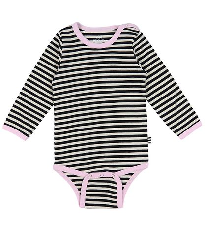 Mads Nrgaard Body l/ - Soft Dou Striped - Off White/Black/Pink