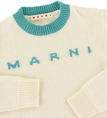 Marni Bluse - Uld - Cropped - Hvid/Turkis