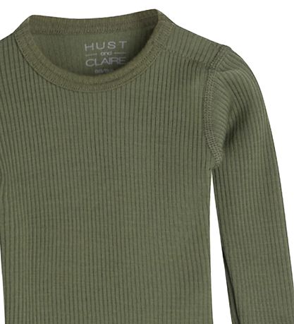 Hust and Claire Body l/ - Berry - Rib - Uld - Dusty Green