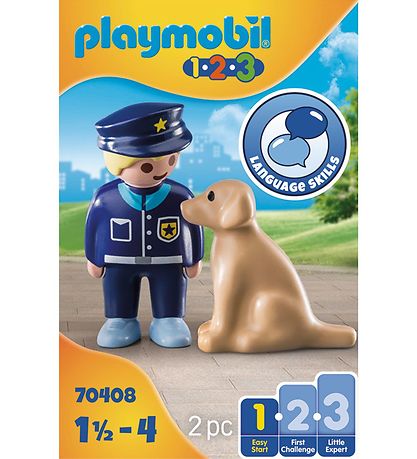 Playmobil 1.2.3 - Politibetjent Med Hund - 70408 - 2 Dele