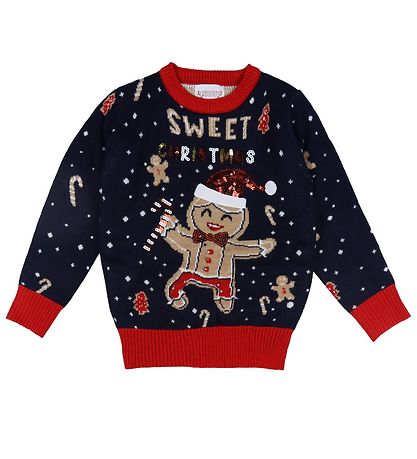 Jule-Sweaters Bluse - Cute Cookie Man - Strik - Blå
