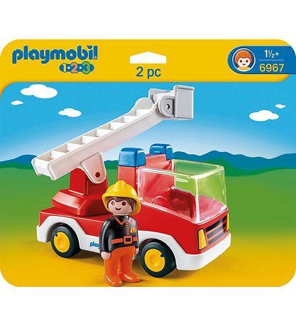 Playmobil 1.2.3 - Brandbil Med Stige - 6967 - 2 Dele