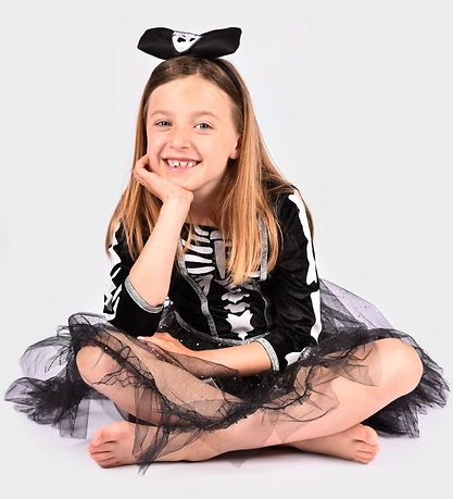 Den Goda Fen Udklædning - Skeletkjole og Hårbånd - Sort