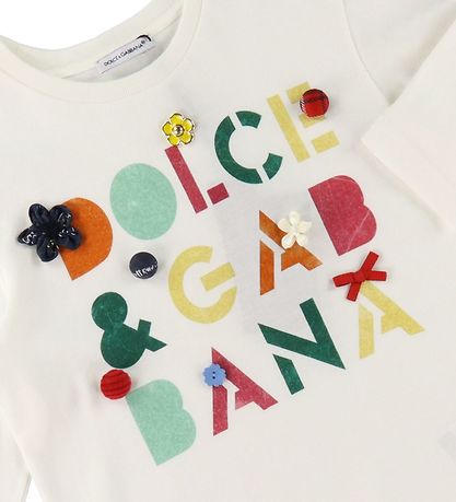 Dolce & Gabbana Bluse - Hvid m. Tekst/Knapper
