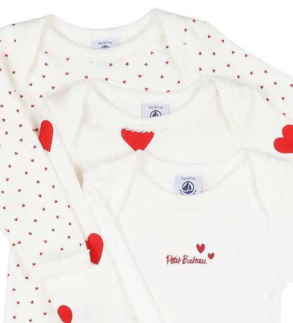 Petit Bateau Body l/ - 3-pak - Hvid m. Hjerter