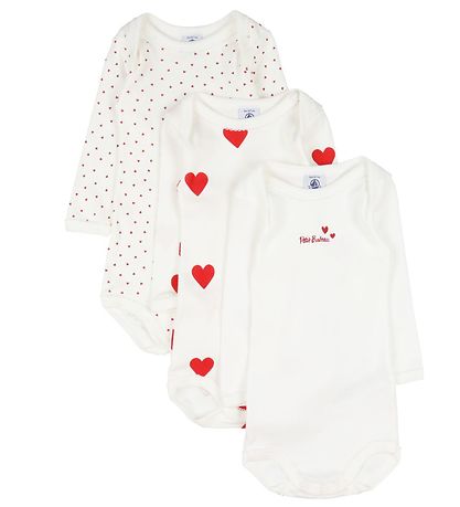 Petit Bateau Body l/ - 3-pak - Hvid m. Hjerter