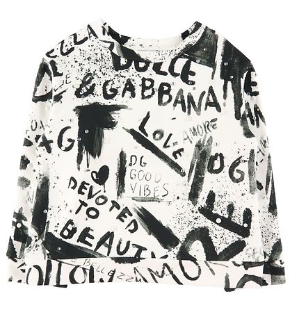 Dolce & Gabbana Sweatshirt - DG Next - Hvid/Sort m. Perler