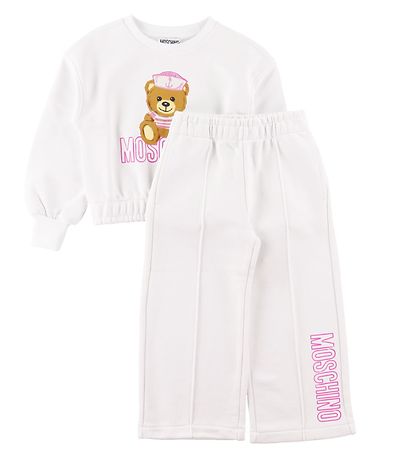 Moschino  Sweatst - Hvid/Rosa m. Print/Pailletter