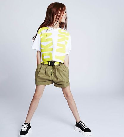 DKNY T-shirt - Cropped - Hvid/Lemon