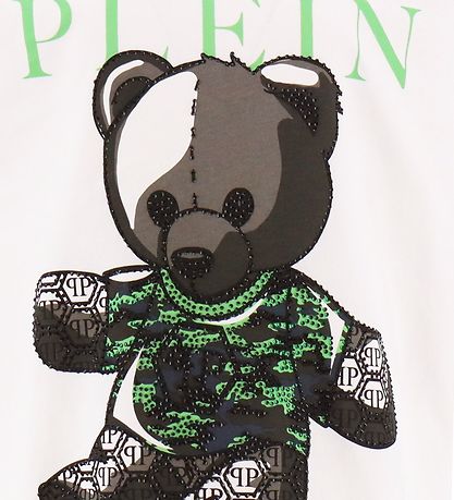 Philipp Plein T-Shirt - Hvid/Sort/Grn m. Similisten