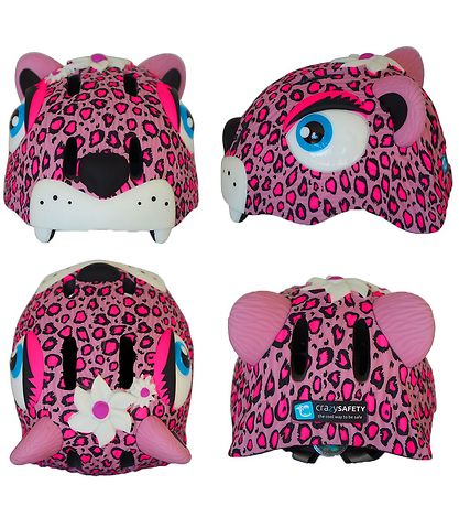 Crazy Safety Cykelhjelm m. Lys - Leopard - Pink