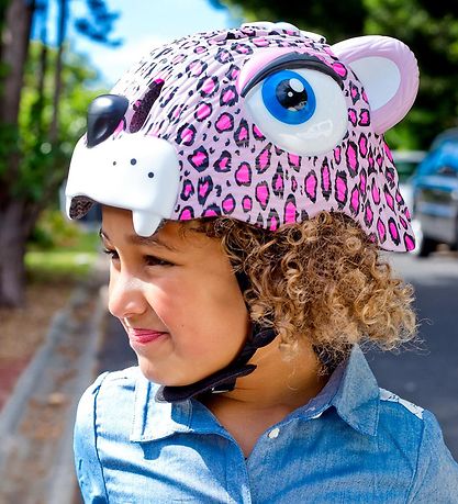 Crazy Safety Cykelhjelm m. Lys - Leopard - Pink