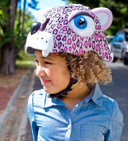 Crazy Safety Cykelhjelm m. Lys - Leopard - Pink